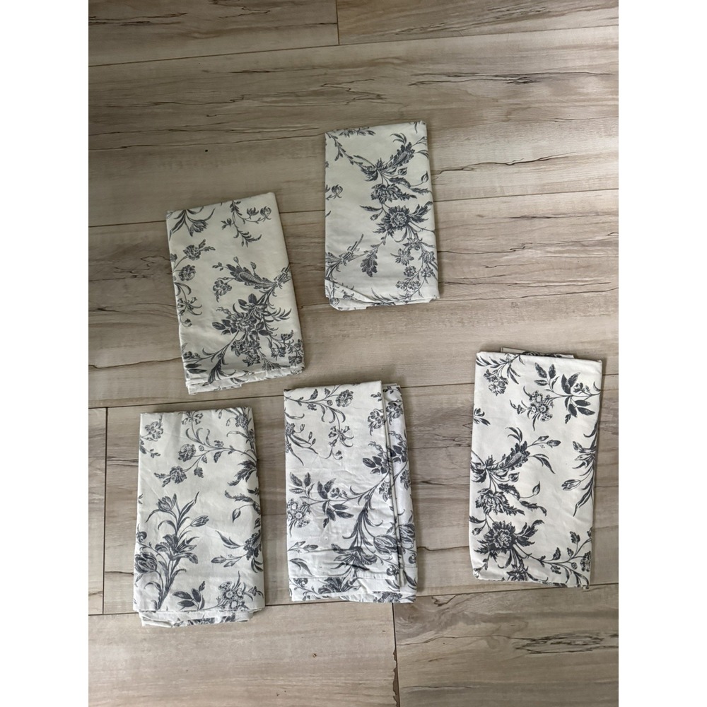 IKEA Alvine Kvist Pillowcase Shams Gray Flowers Toile Button Standard Set of 5
